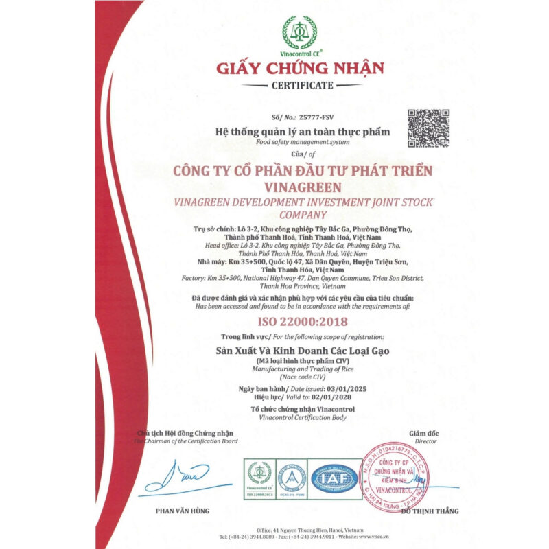 Giấy chứng nhận ISO 22000:2018